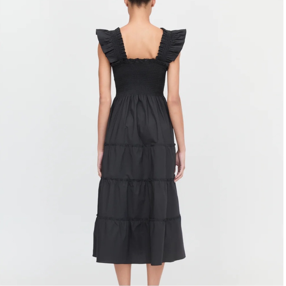 Hill House The Ellie Nap Dress Black Midi Dress with Ruffle Sleeves Size Small - Picture 2 of 14